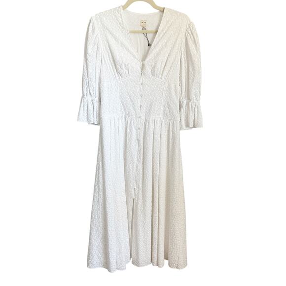 Rebecca Taylor Leaf Embossed Midi Dress XS White NEW - Picture 2 of 7